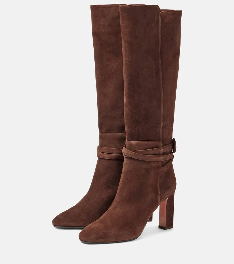 Aquazzura Very Bow Tie 85 suede knee-high boots