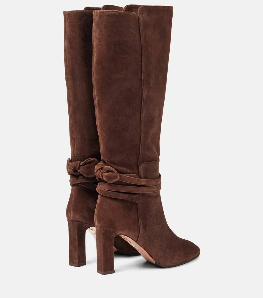 Aquazzura Very Bow Tie 85 suede knee-high boots
