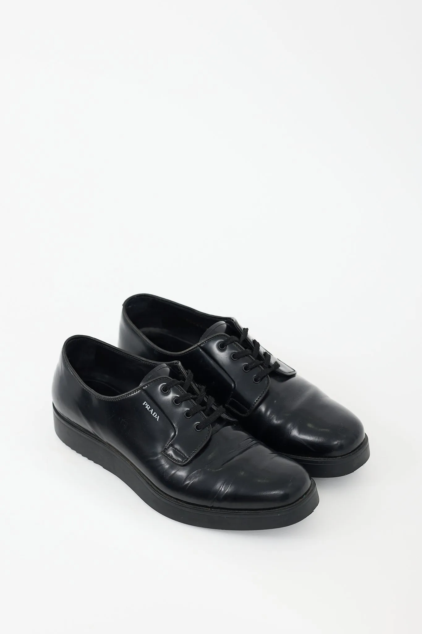 Black Leather Logo Derby
