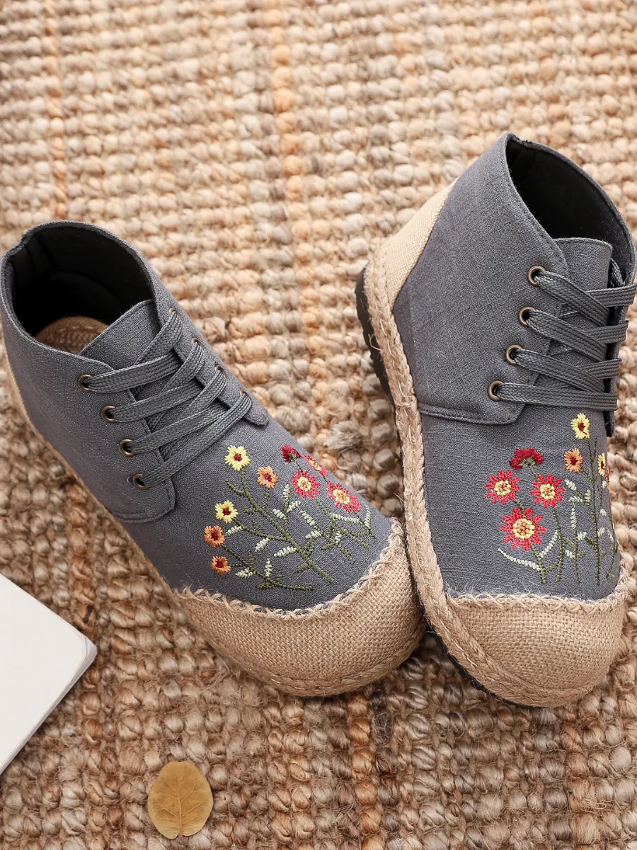 Cactus Rose | Embroidered Blossom Head Hi-Top Sneakers Espadrilles