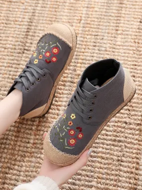 Cactus Rose | Embroidered Blossom Head Hi-Top Sneakers Espadrilles