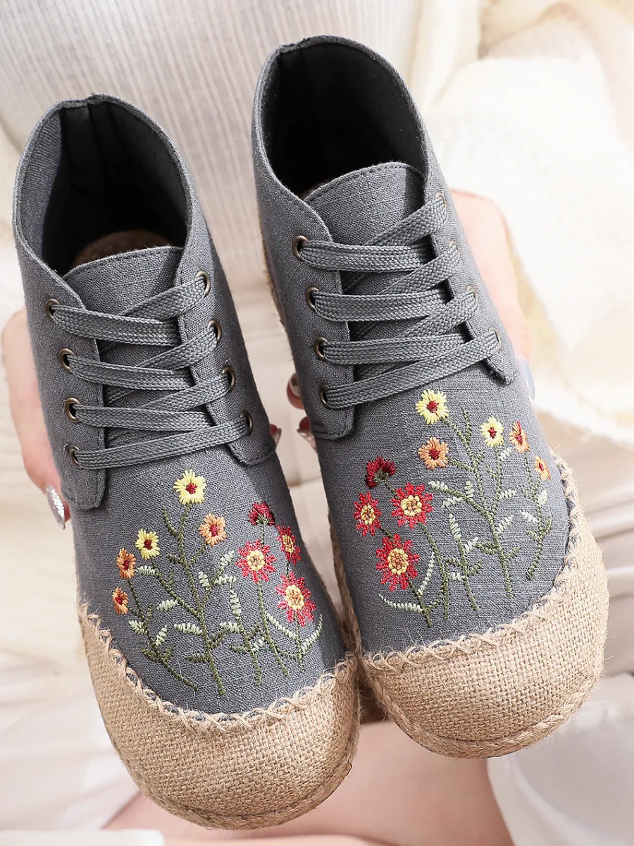 Cactus Rose | Embroidered Blossom Head Hi-Top Sneakers Espadrilles
