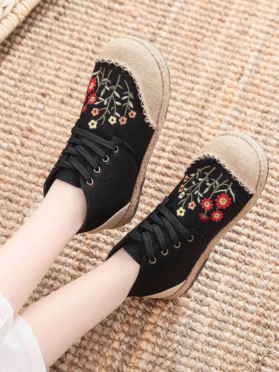 Cactus Rose | Embroidered Blossom Head Hi-Top Sneakers Espadrilles