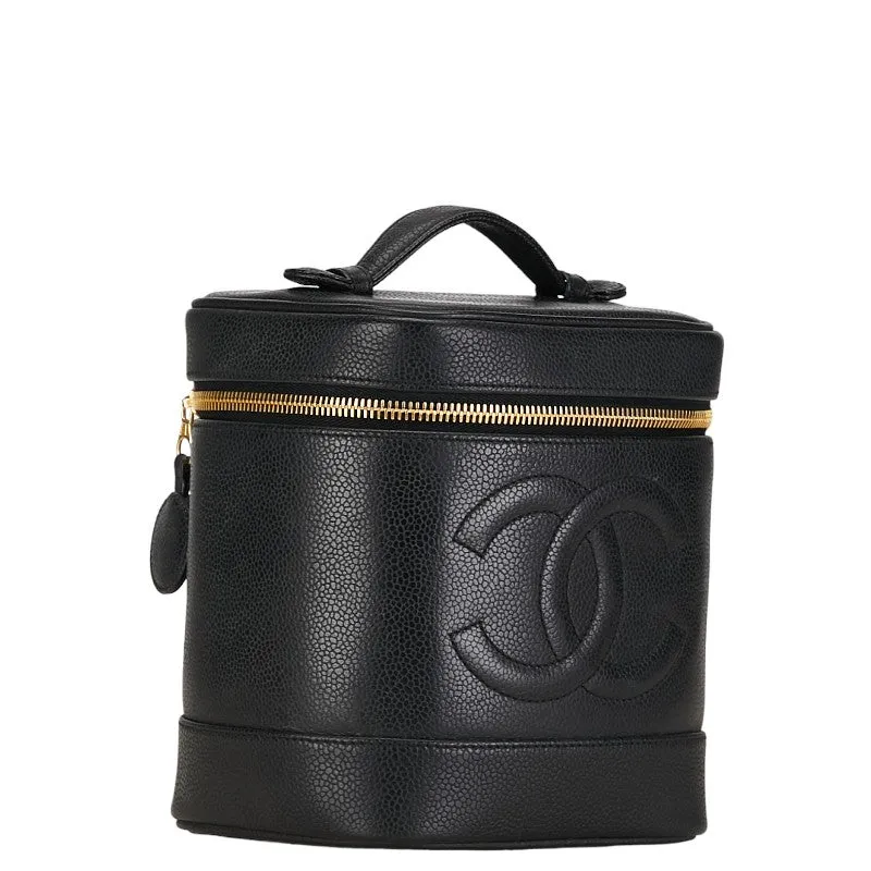 Chanel CC Caviar Vanity Case Leather Handbag in Good condition