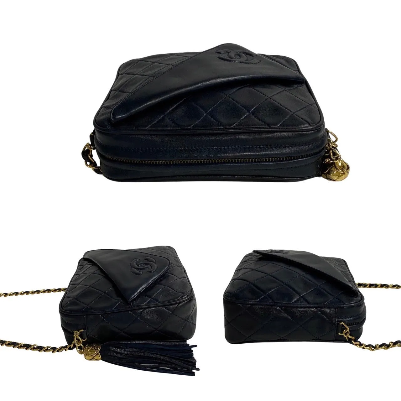 Chanel CC Quilted Leather Tassel Camera Bag  Leather Crossbody Bag in Good condition