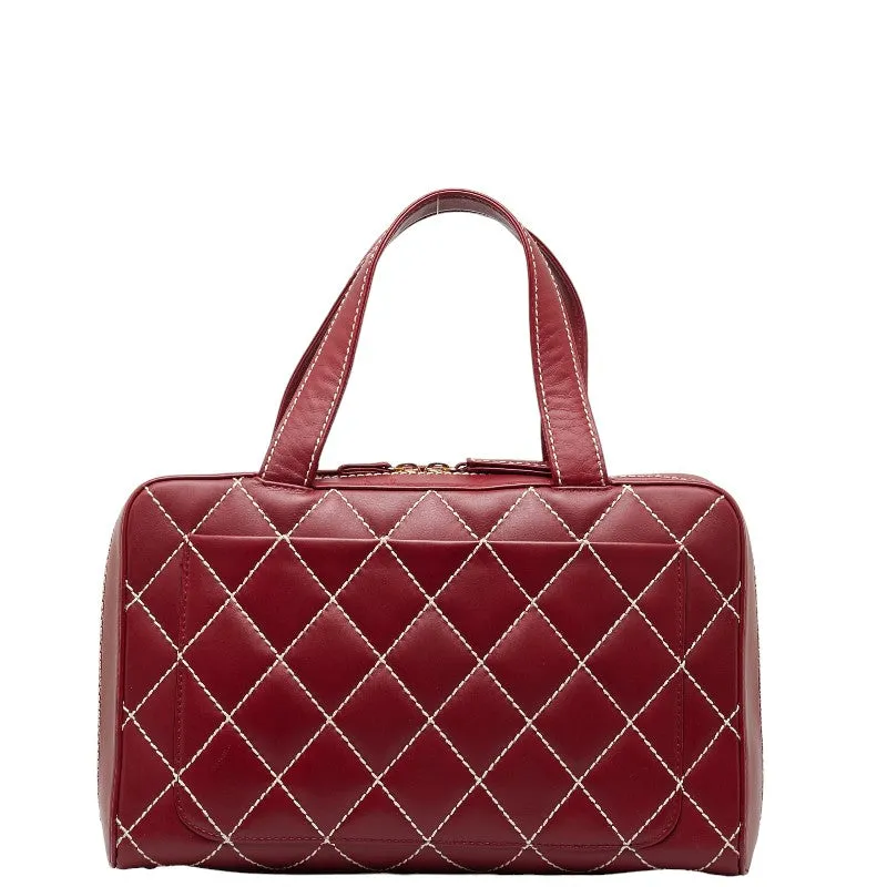 Chanel CC Wild Stitch Leather Mini Boston Bag Leather Handbag in Good condition