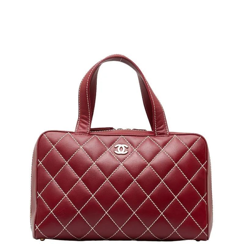 Chanel CC Wild Stitch Leather Mini Boston Bag Leather Handbag in Good condition