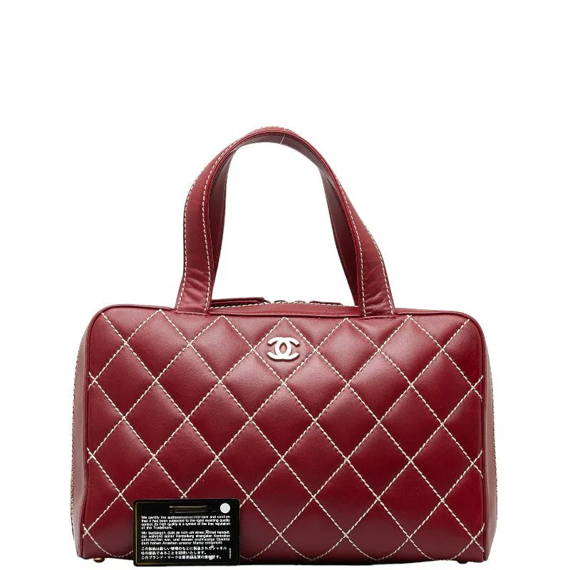 Chanel CC Wild Stitch Leather Mini Boston Bag Leather Handbag in Good condition