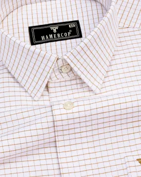 Dusty White With Cream Check Oxford Cotton Formal Shirt