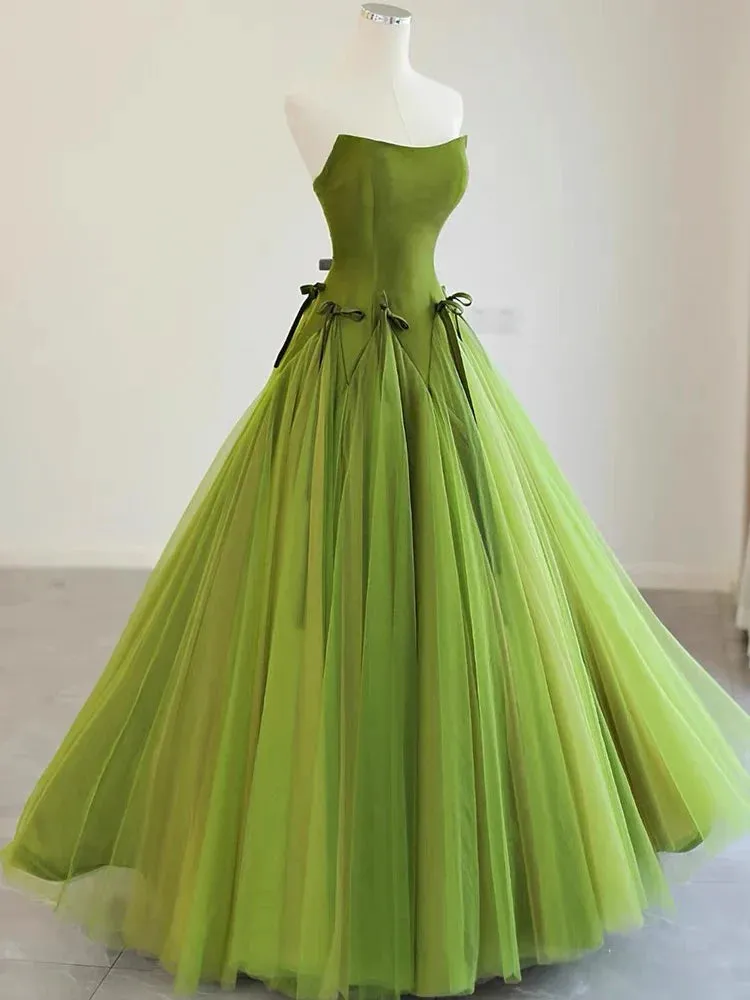 Formal Women's Dresses Strapless A Line Green Long Prom Dress Formal Party Dress Prom Dress Store