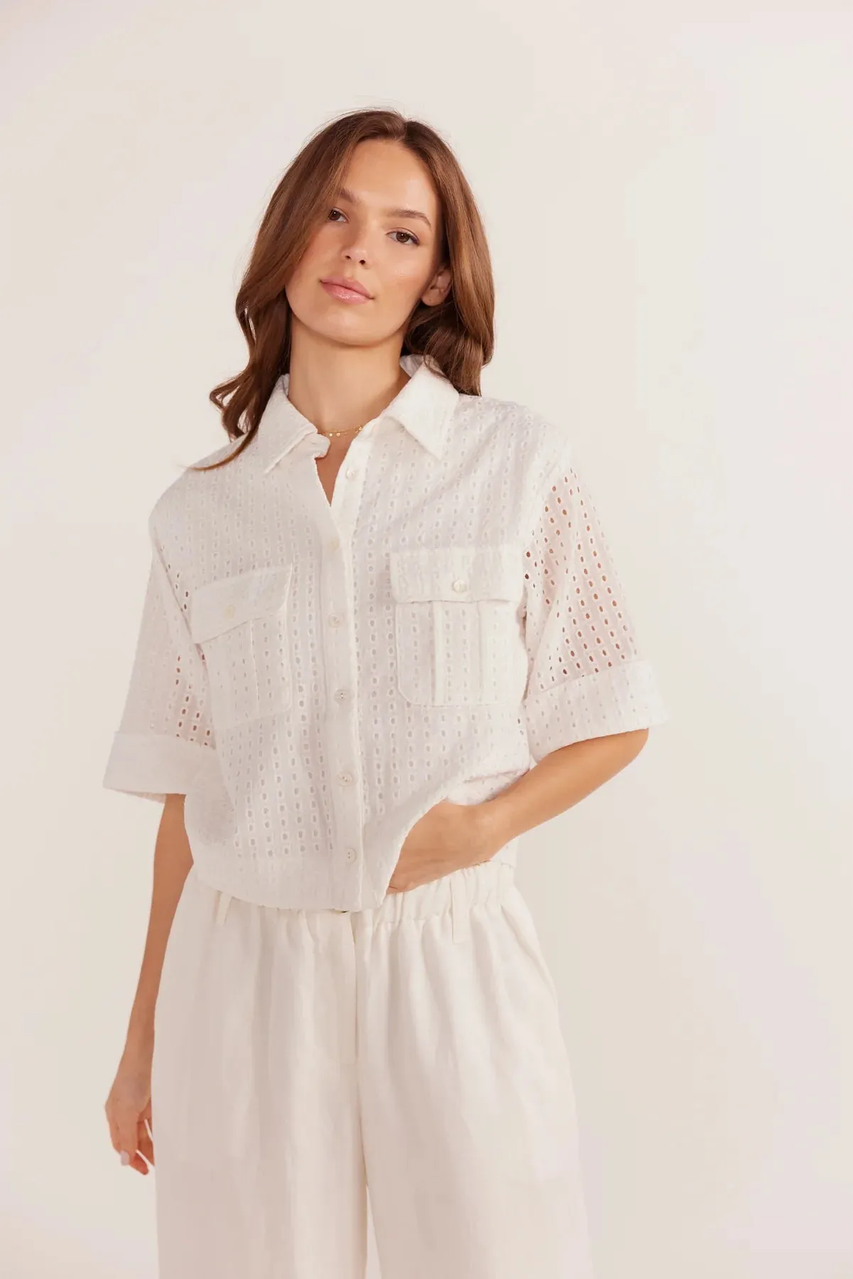 Mink Pink - Frida Broderie Crop Shirt - Ivory