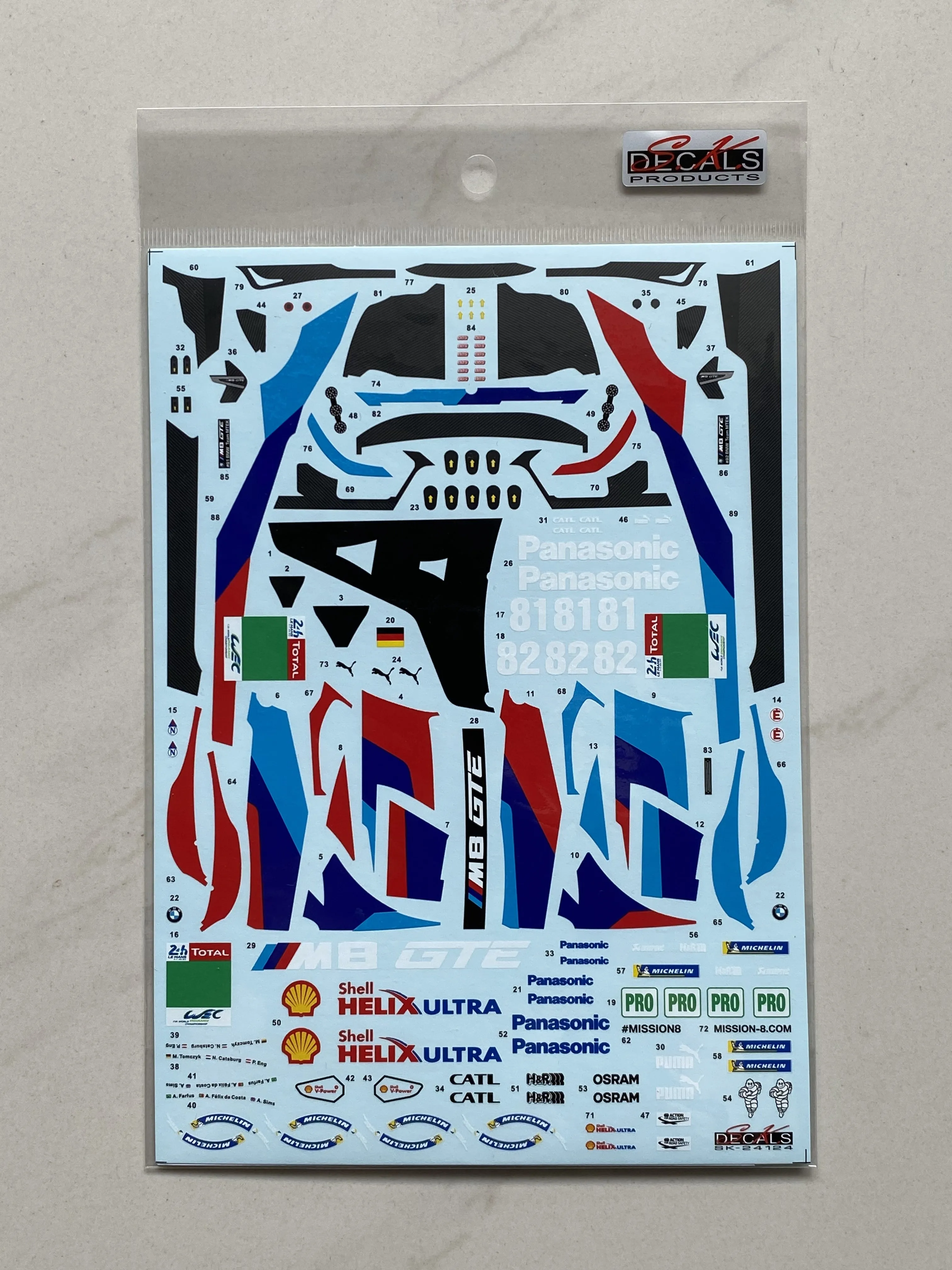 S.K. Decals BMW M8 GTE FIA World Endurance Championship Le Mans 2018 (NuNu) - 1/24 Scale