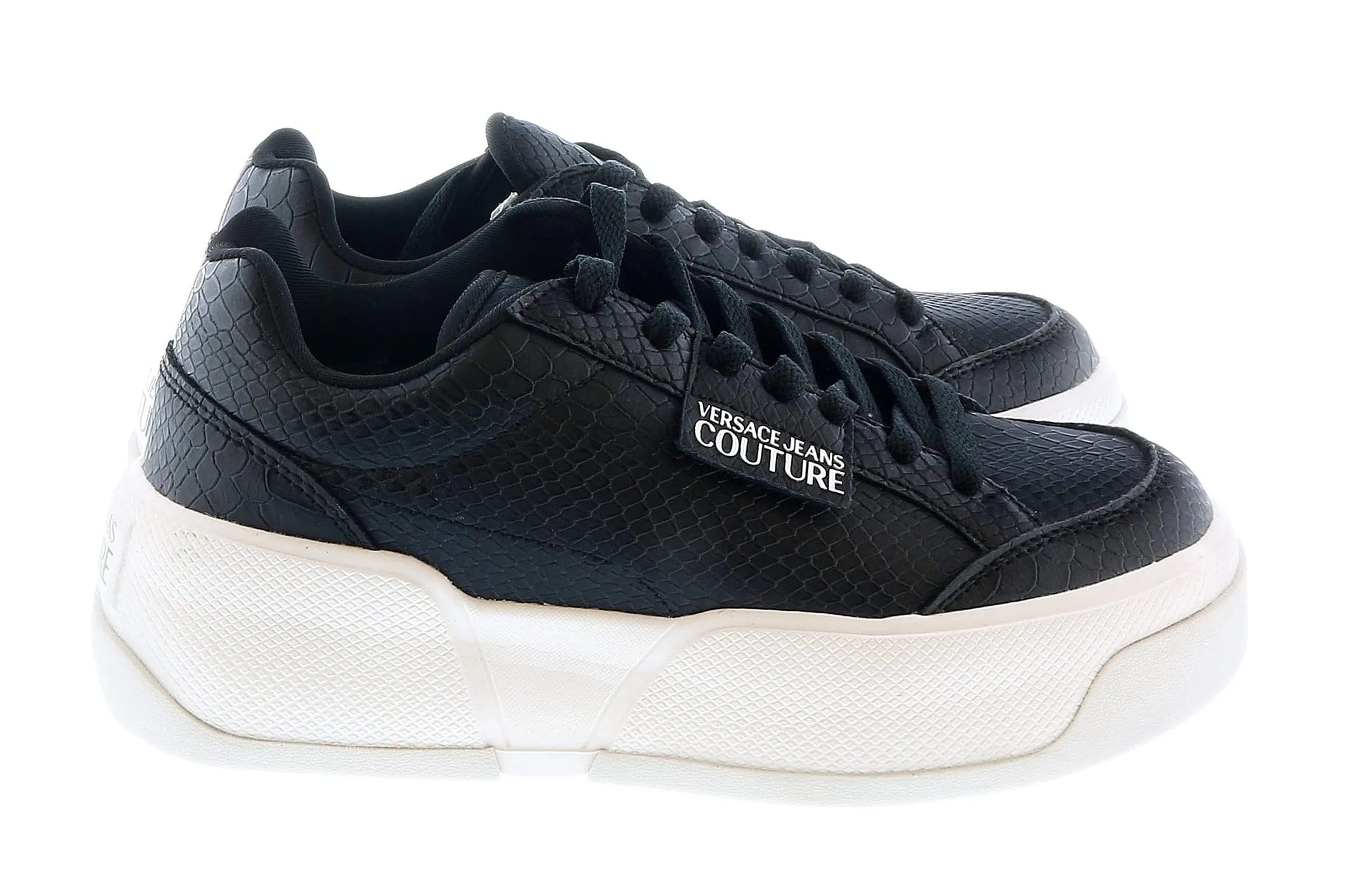 Versace Jeans Couture Signature Snake Embossed Low Top Black Sneakers-