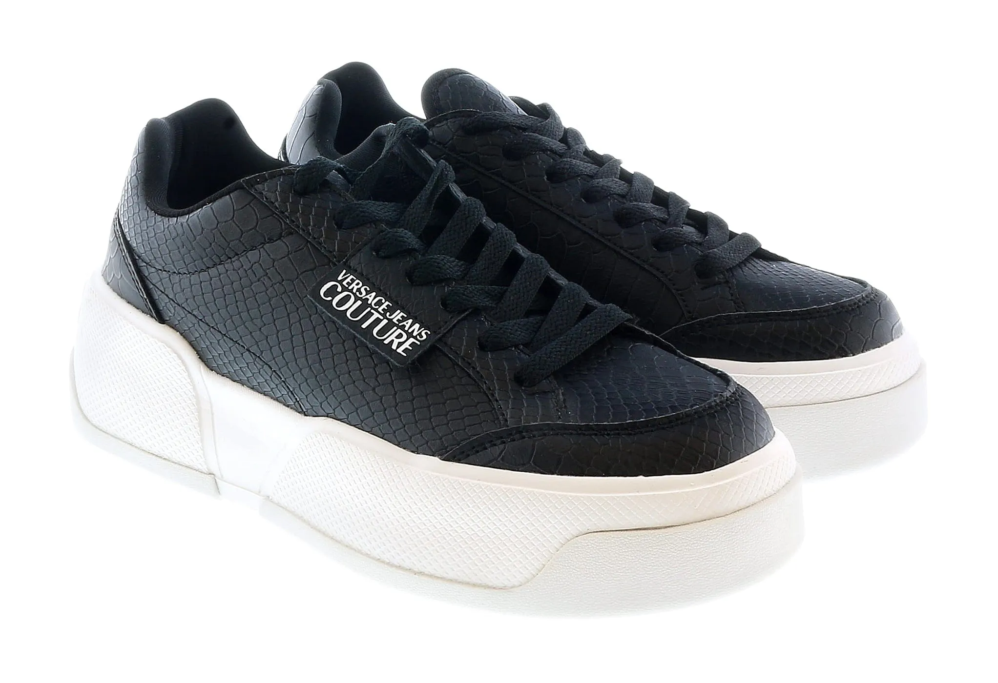 Versace Jeans Couture Signature Snake Embossed Low Top Black Sneakers-