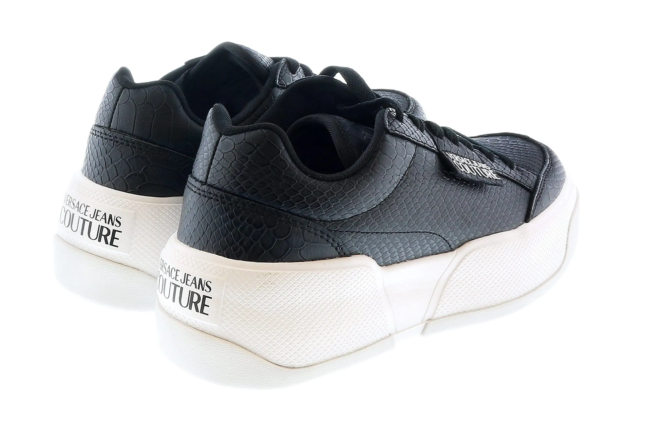 Versace Jeans Couture Signature Snake Embossed Low Top Black Sneakers-