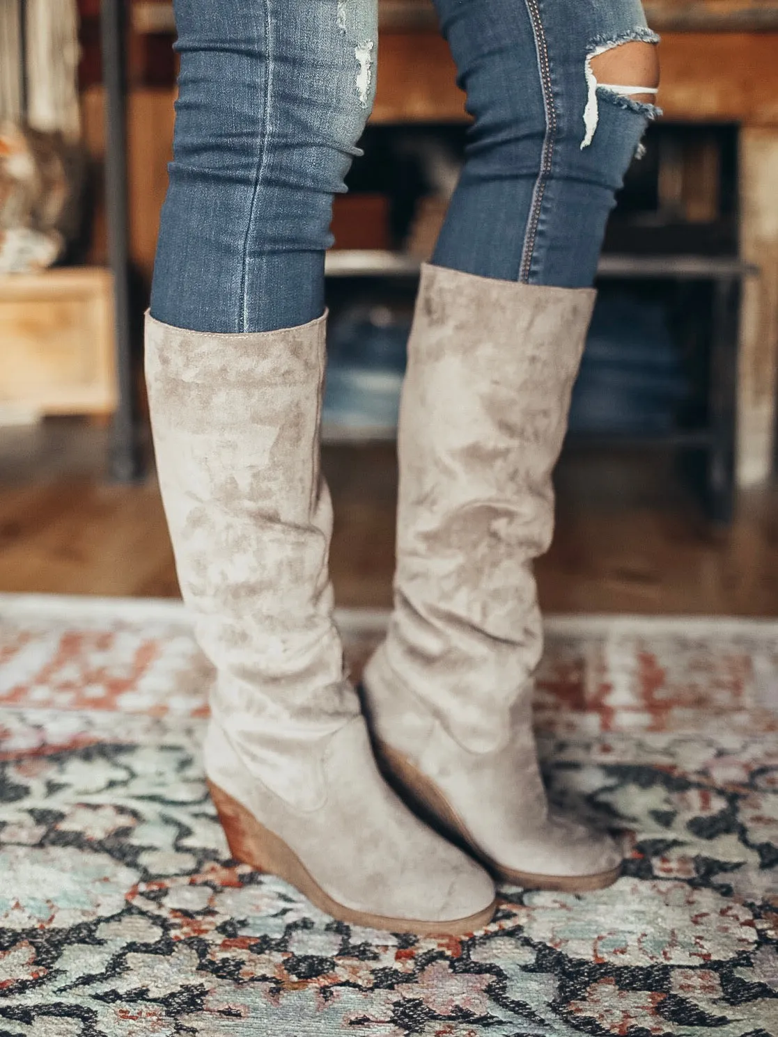 Wedged Heel Knee High Boots