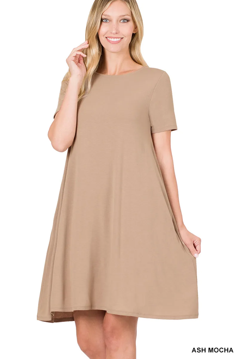 Women Short Sleeve Flared T-Shirt Midi Dress with Side Pockets